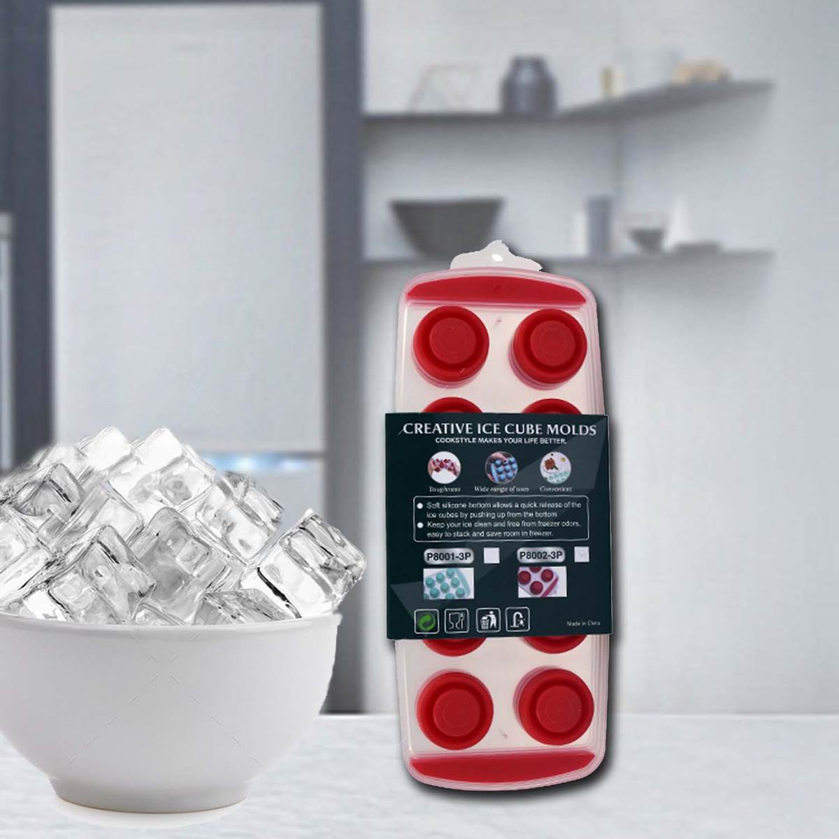 Flexible Silicone Ice Cube Tray 10 cubes (Pack of 3) (P8002-3P-C)