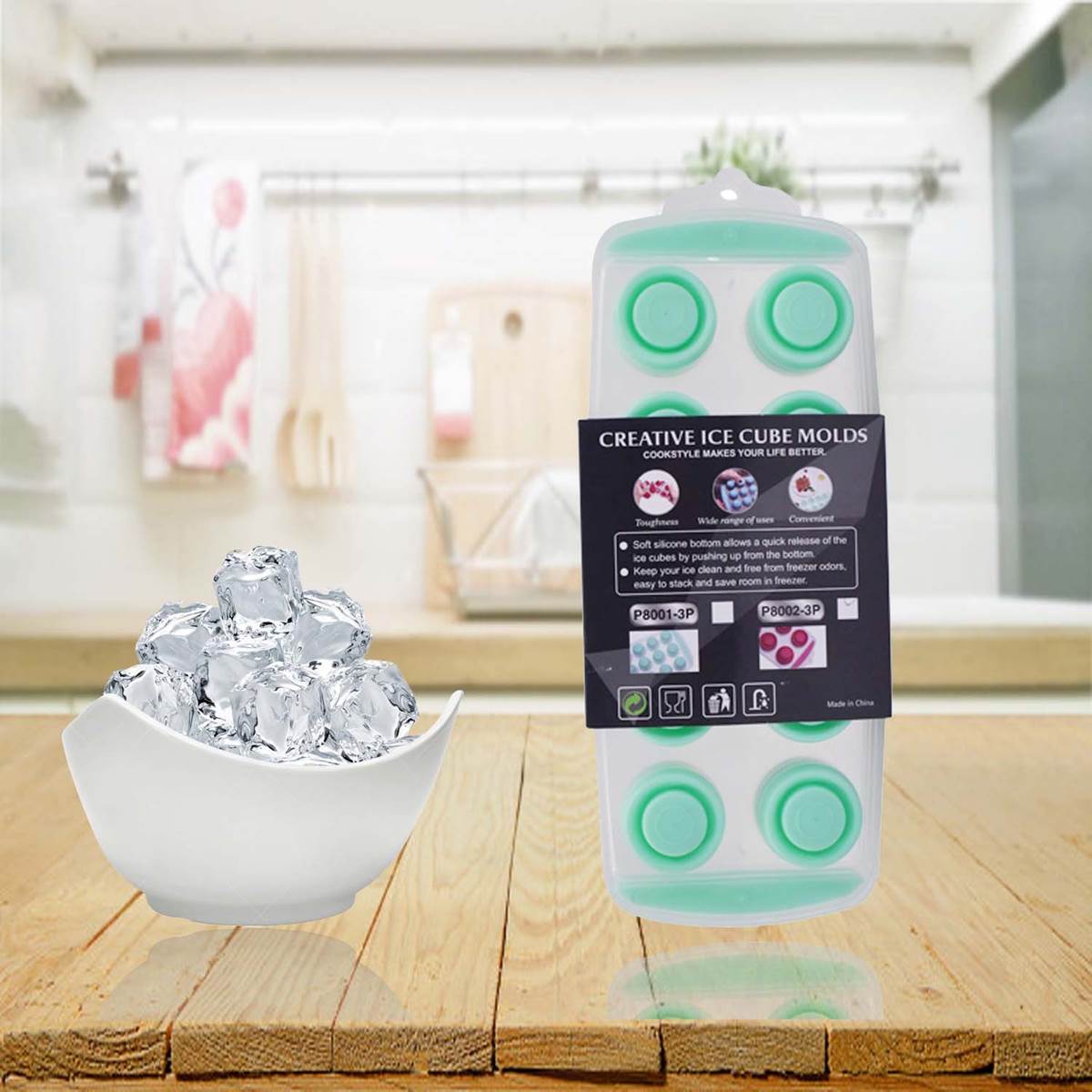 Flexible Silicone Ice Cube Tray 10 cubes (Pack of 3) (P8002-3P-C)