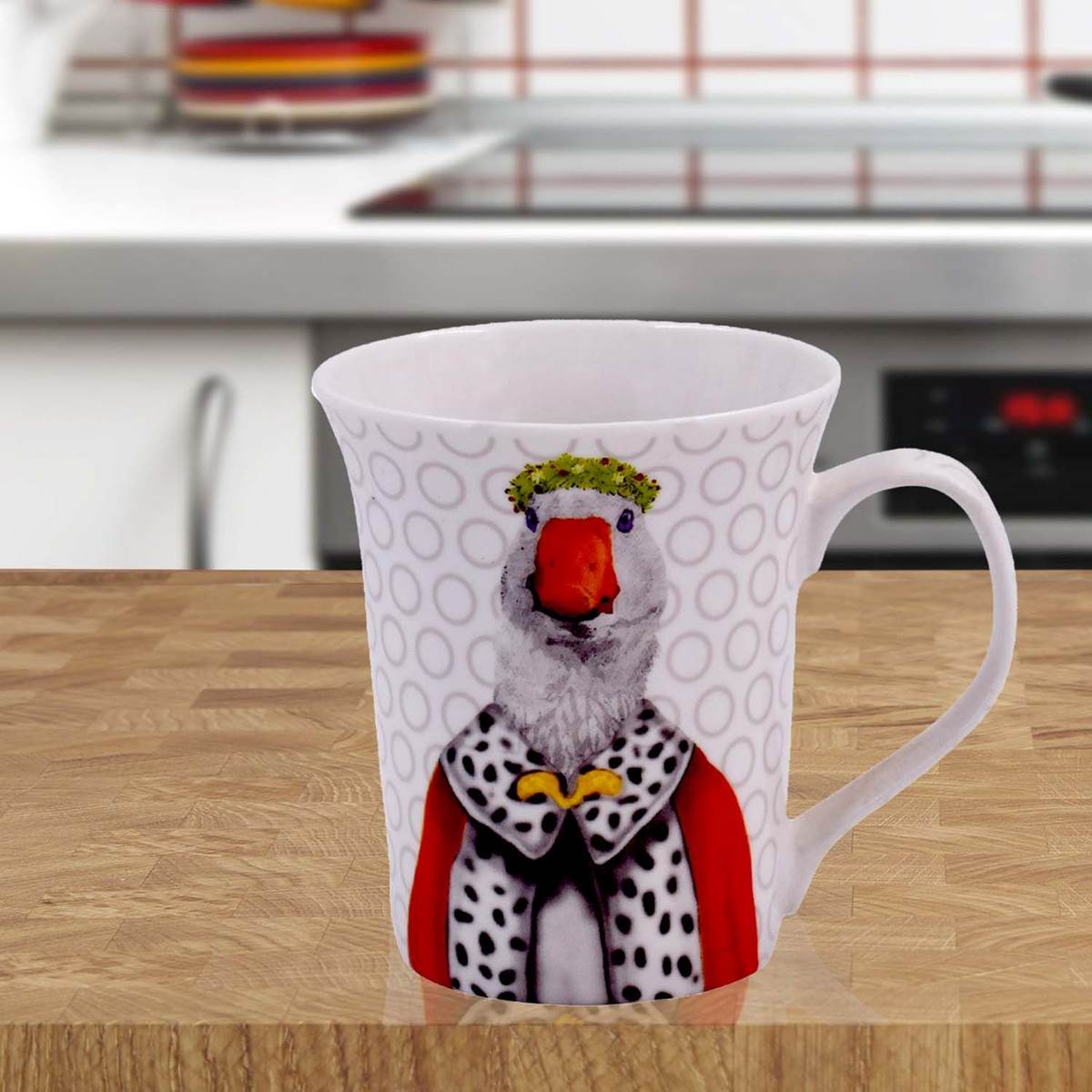 Kookee Printed Ceramic Tall Coffee or Tea Mug with handle for Office, Home or Gifting - 325ml (4019C-D)