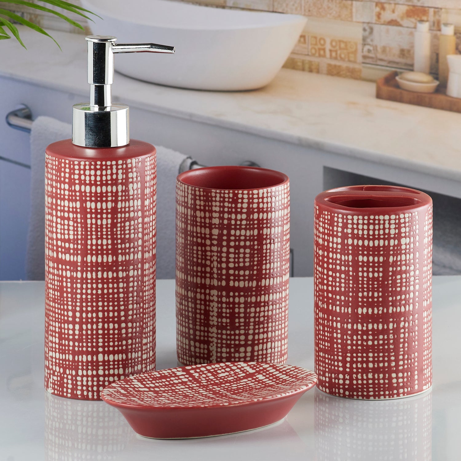 Ceramic Bathroom Accessories Set of 4 Bath Set with Soap Dispenser (5748)