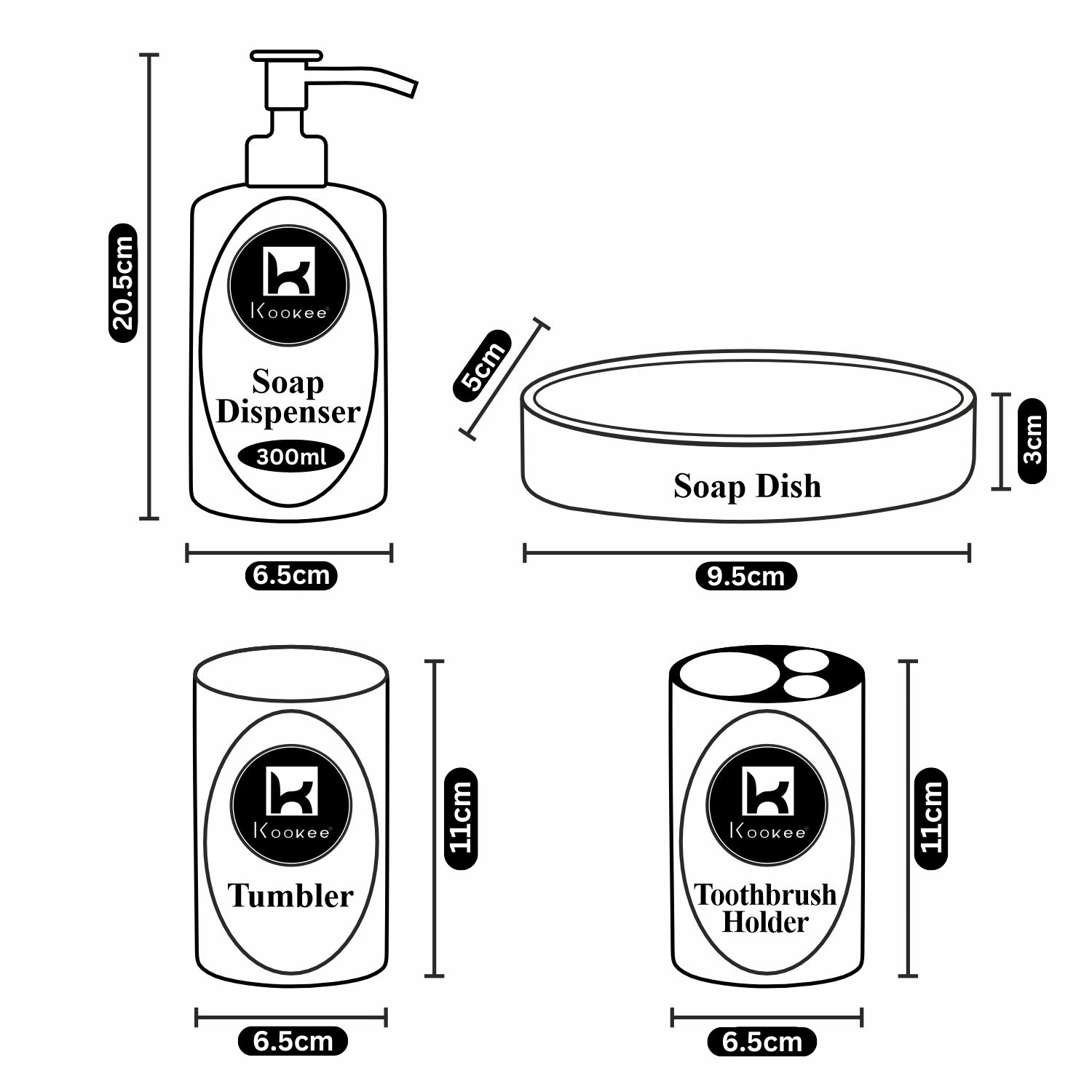 Kookee Ceramic Bathroom Sets, Black, ART05749