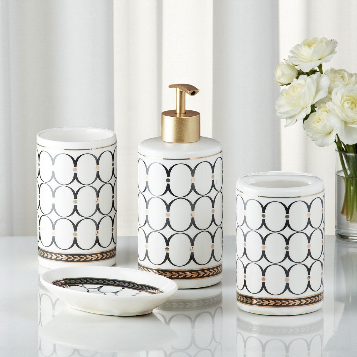 Ceramic Bathroom Set of 4 with Soap Dispenser (5750)