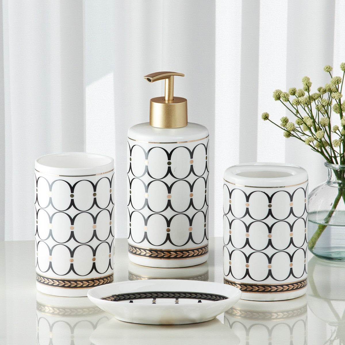 Ceramic Bathroom Set of 4 with Soap Dispenser (5750)