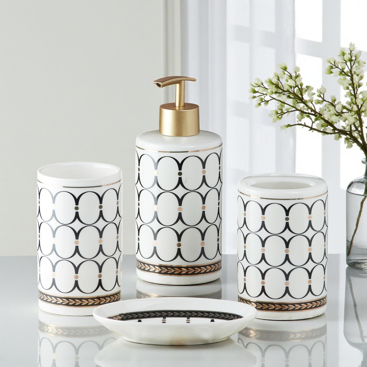 Ceramic Bathroom Set of 4 with Soap Dispenser (5750)