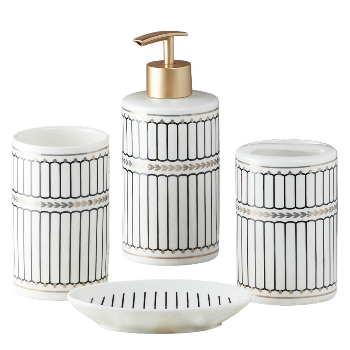 Ceramic Bathroom Set of 4 with Soap Dispenser (5751)