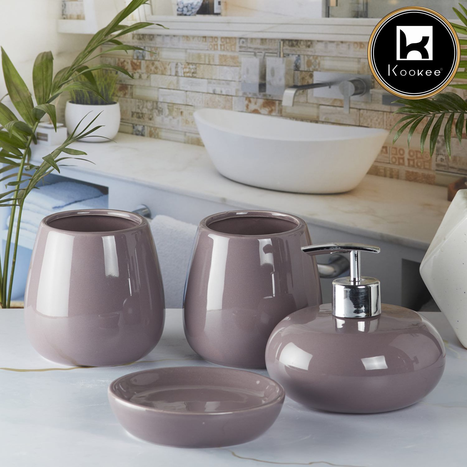 Kookee Ceramic Bathroom Sets, Purple, ART05753