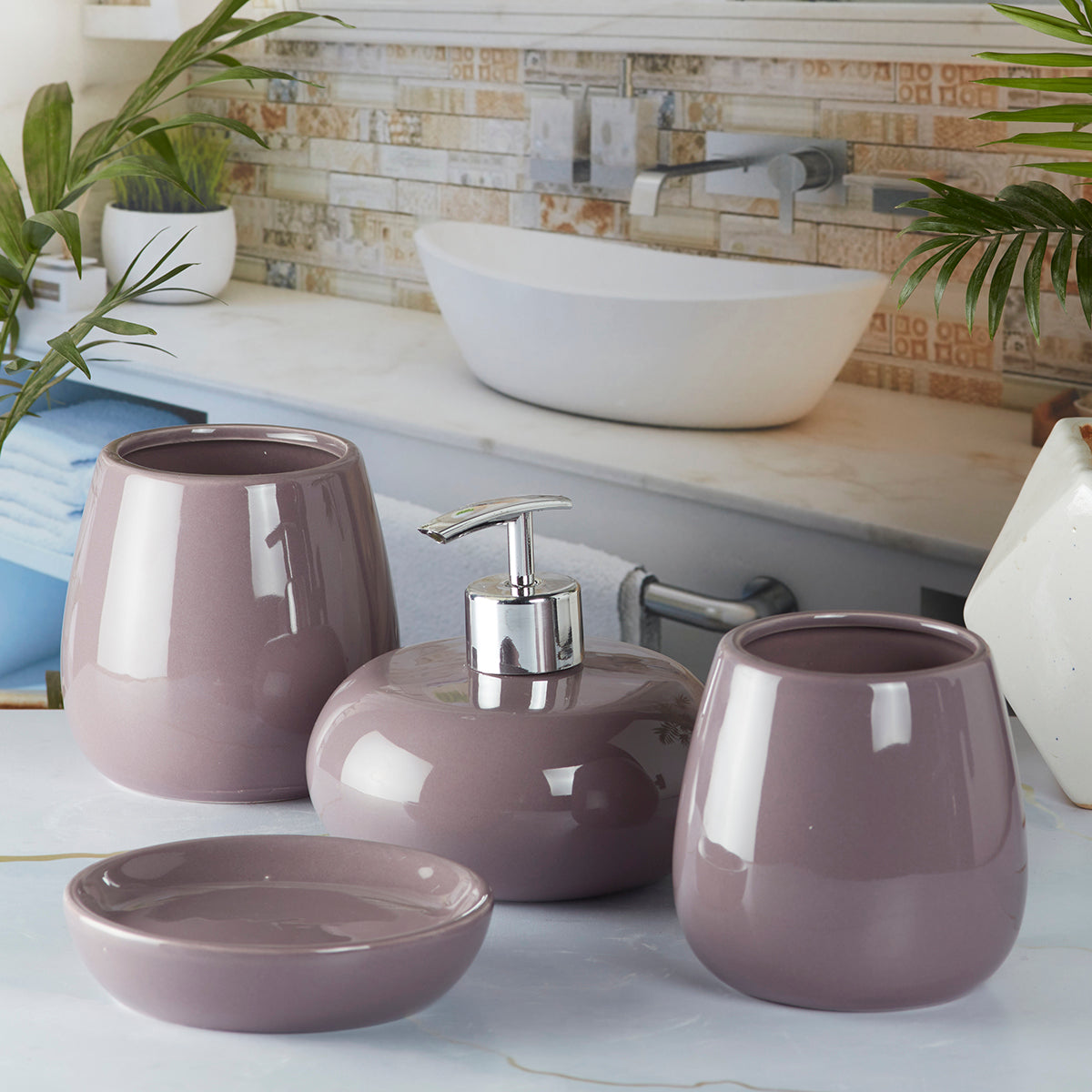 Ceramic Bathroom Accessories Set of 4 Bath Set with Soap Dispenser (5755)