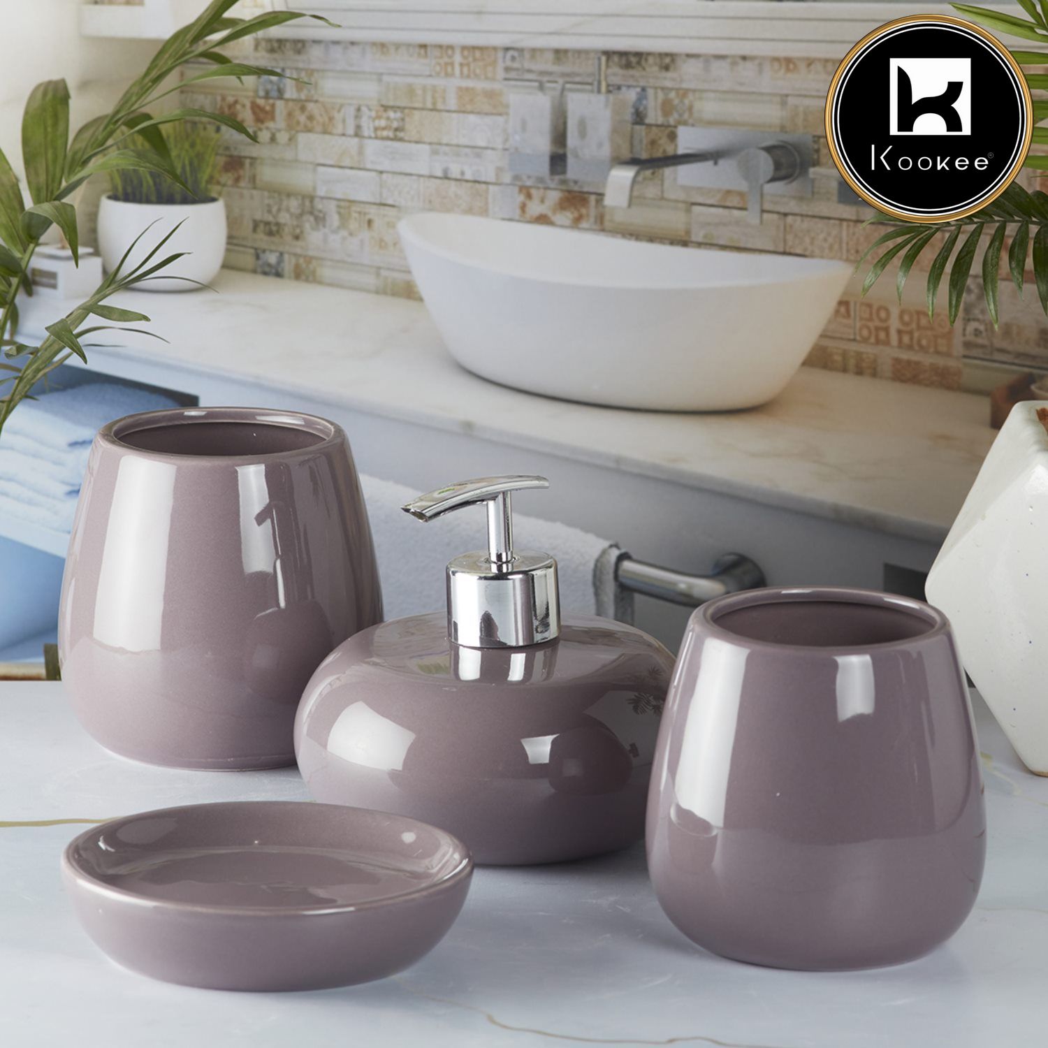 Kookee Ceramic Bathroom Sets, Purple, ART05753