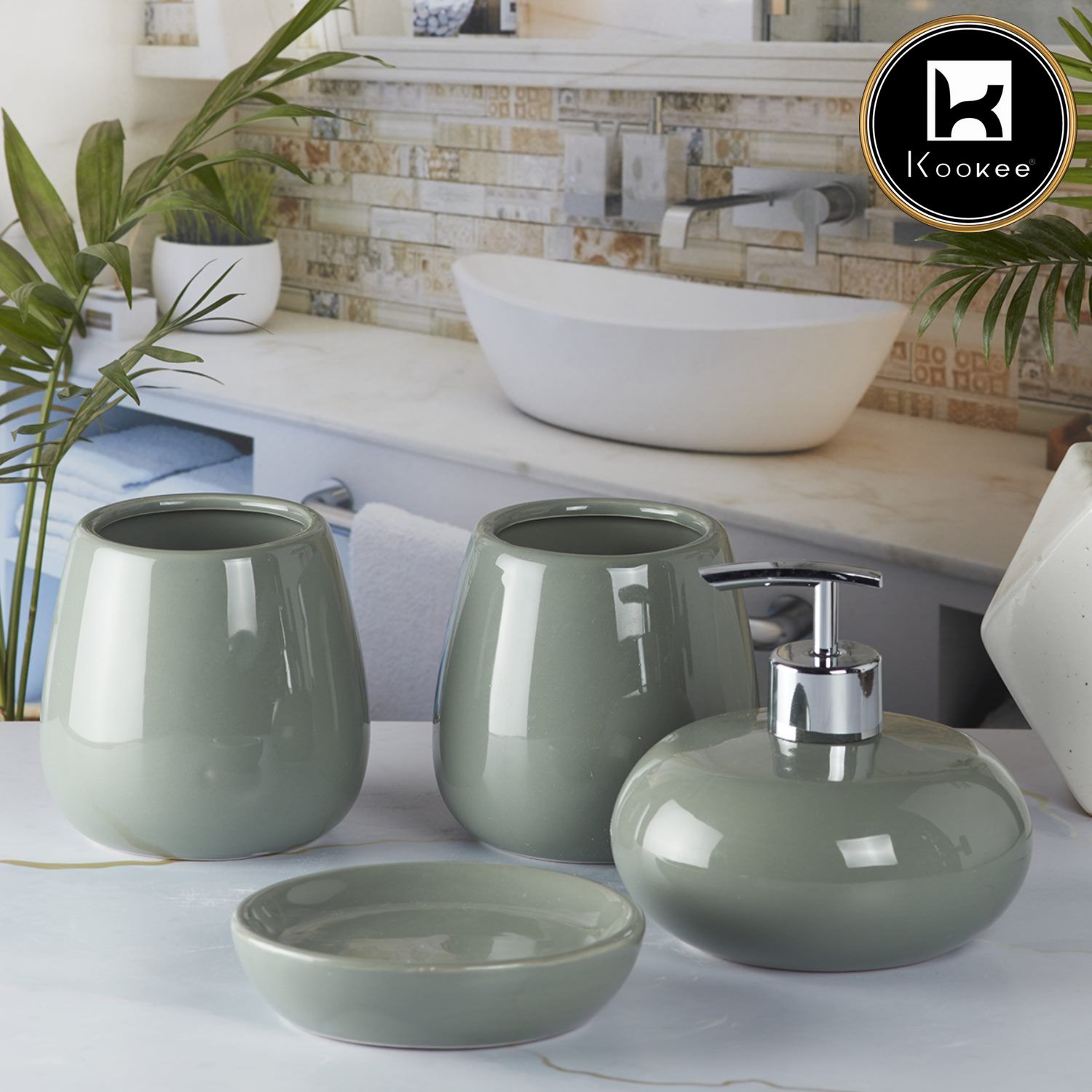 Kookee Ceramic Bathroom Sets, Green, ART05754