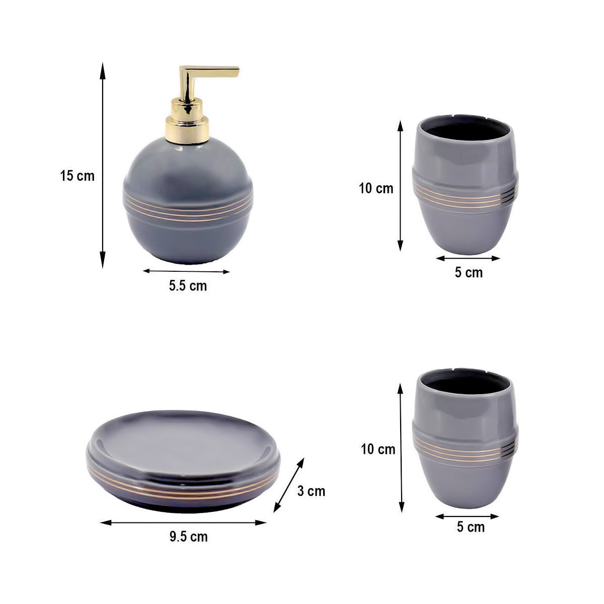Kookee Ceramic Bathroom Sets, Grey, ART05757