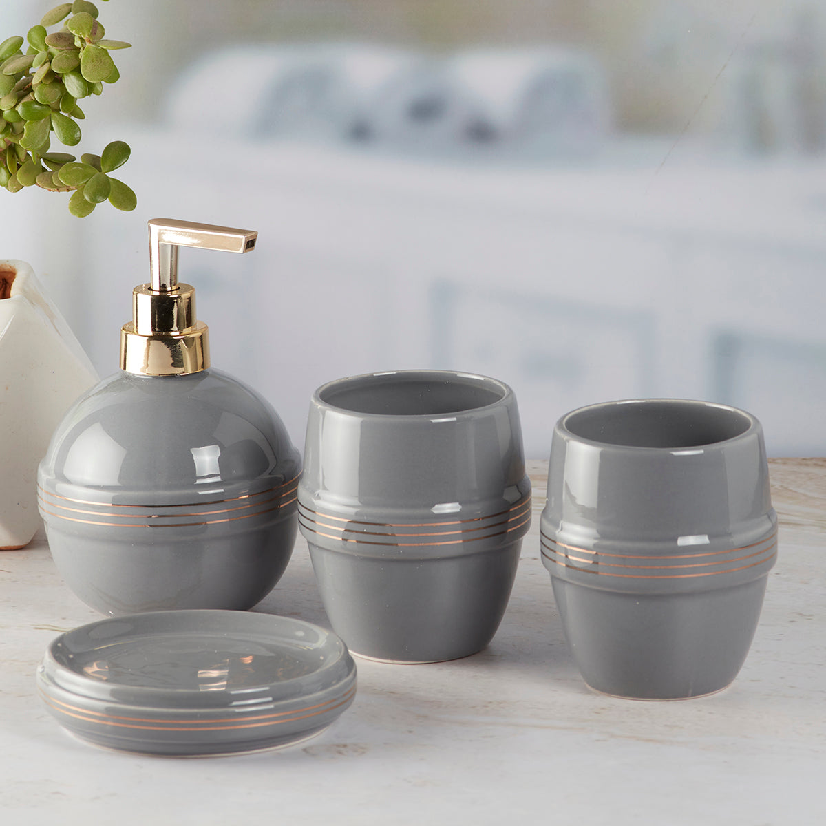 Ceramic Bathroom Accessories Set of 4 with Soap Dispenser (8224)