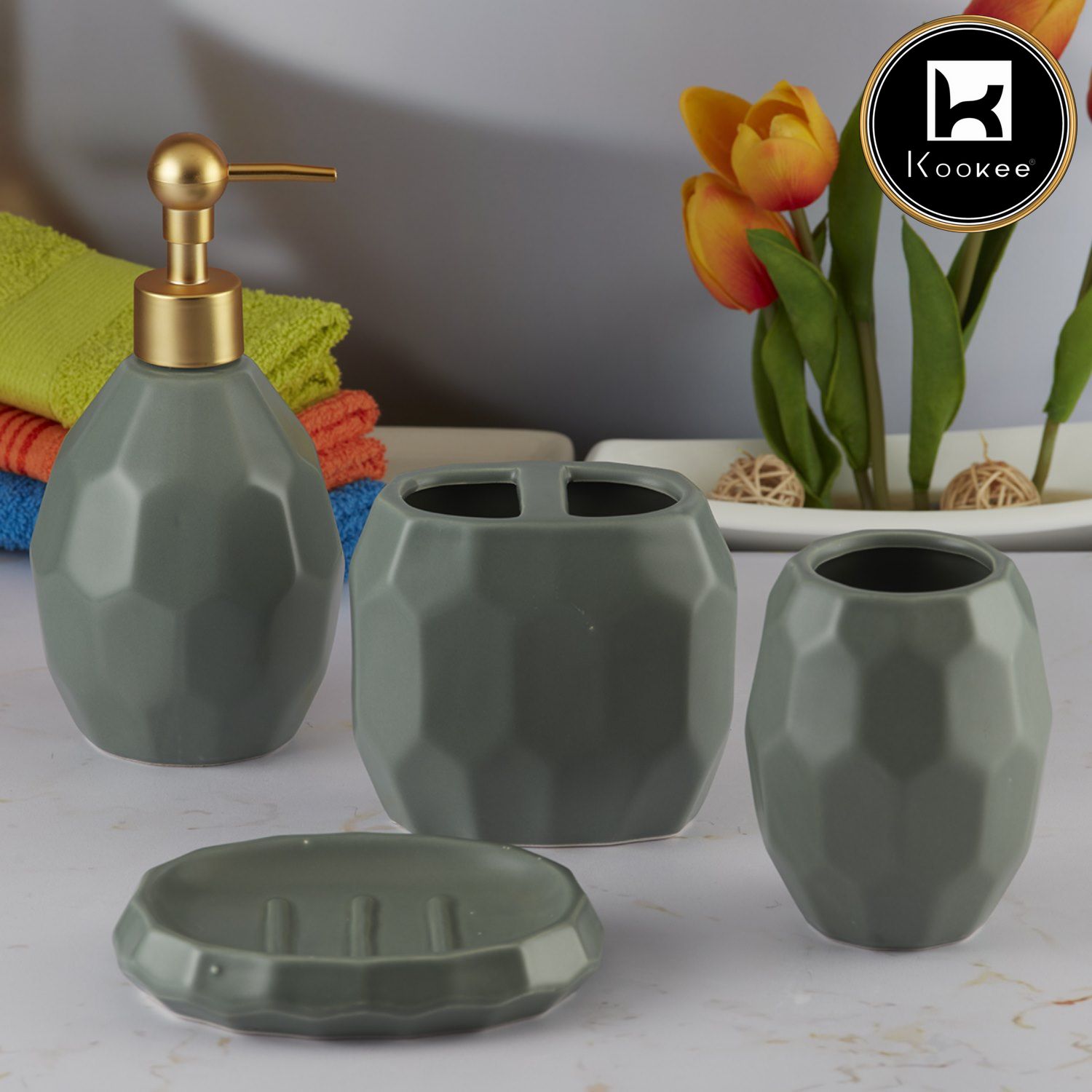 Kookee Ceramic Bathroom Sets, Green, ART05759
