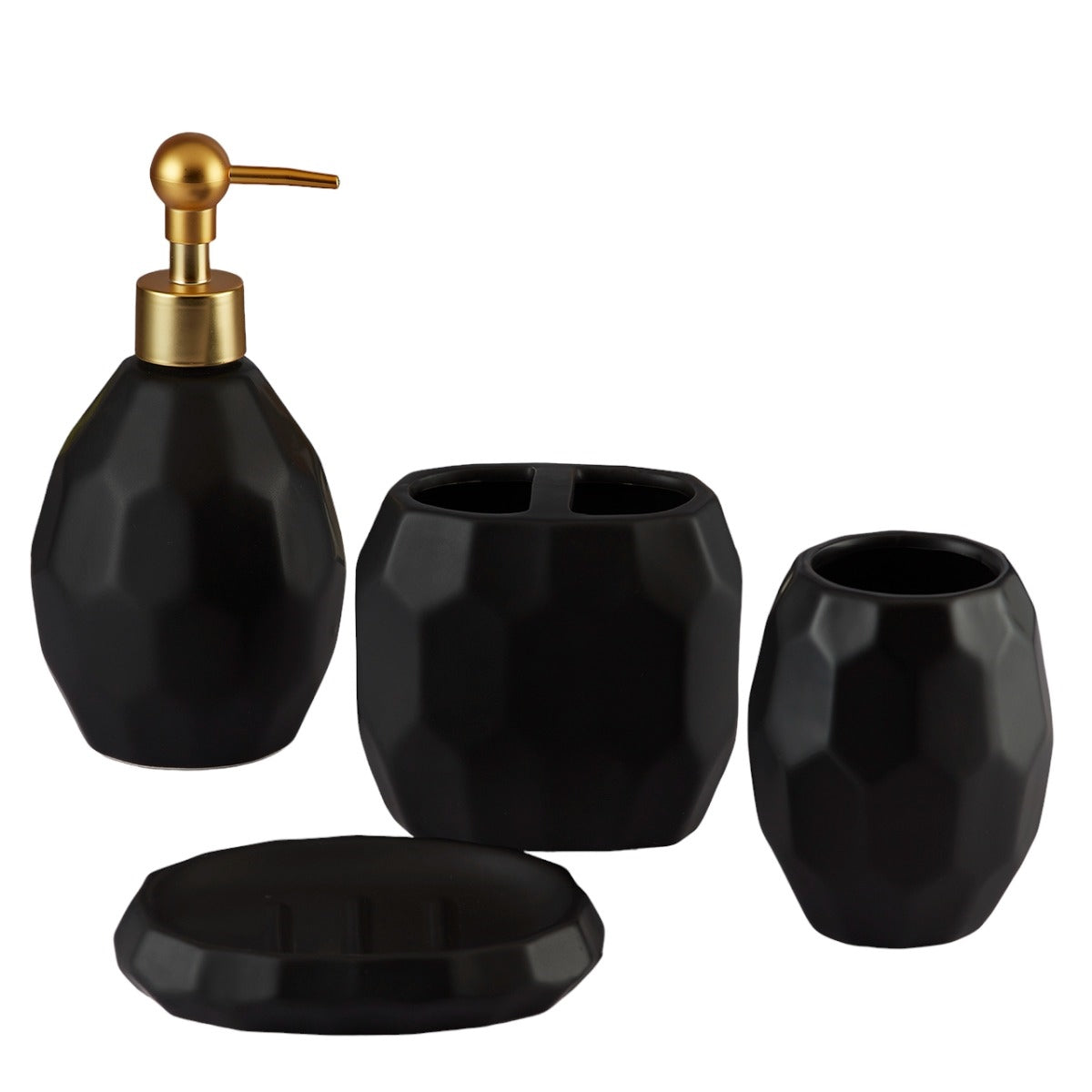 Ceramic Bathroom Accessories Set of 4 with Soap Dispenser (V-CBS-154-2)