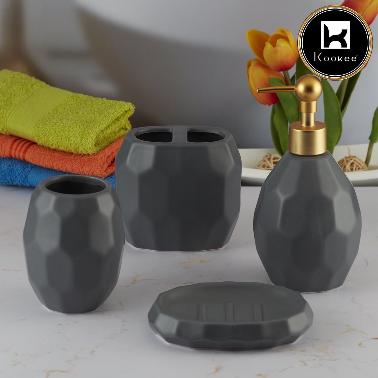 Kookee Ceramic Bathroom Sets, Grey, ART05762