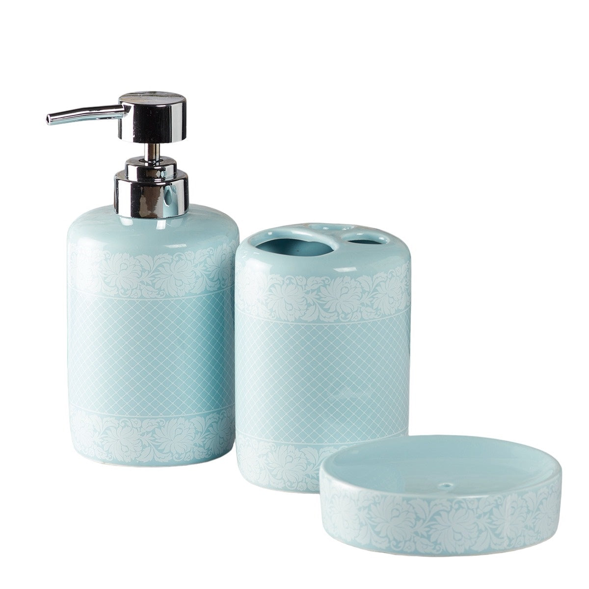 Ceramic Bathroom Accessories Set of 3 with Soap Dispenser (V-CBS-021-1)