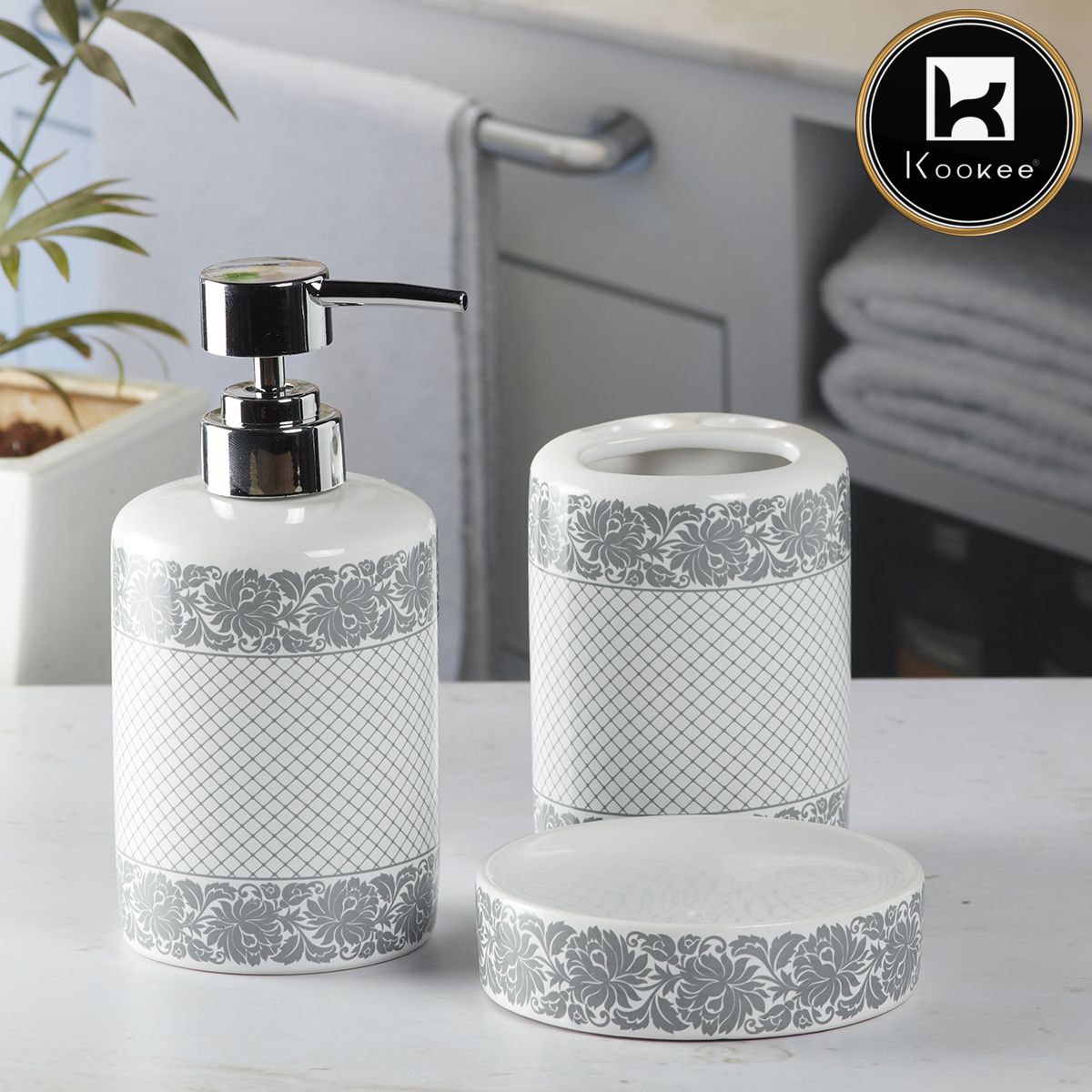 Kookee Ceramic Bathroom Sets, White, ART05765