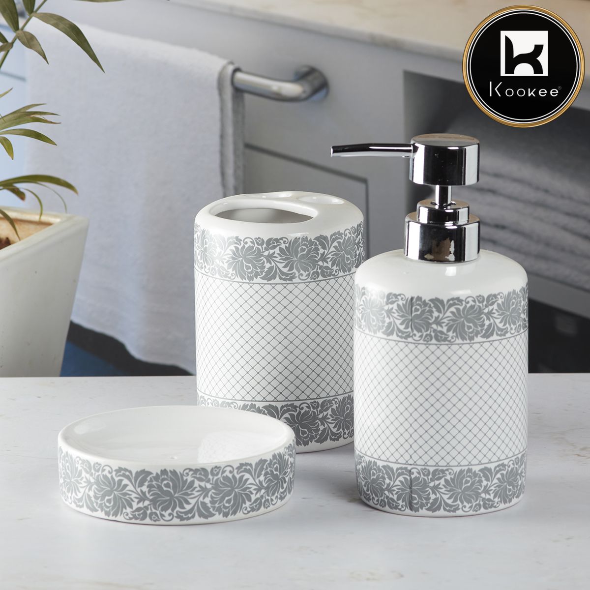 Kookee Ceramic Bathroom Sets, White, ART05765