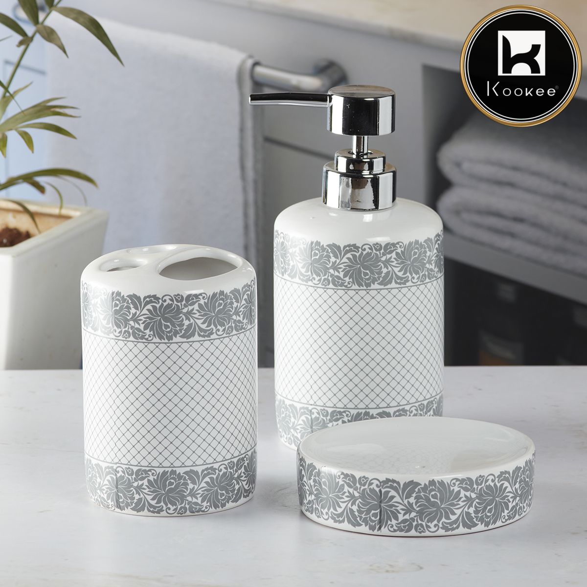 Kookee Ceramic Bathroom Sets, White, ART05765