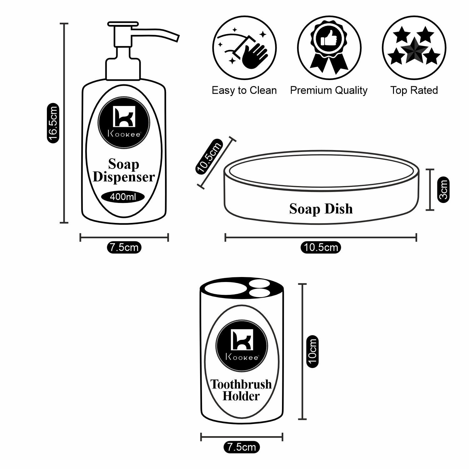 Kookee Ceramic Bathroom Sets, White, ART05765