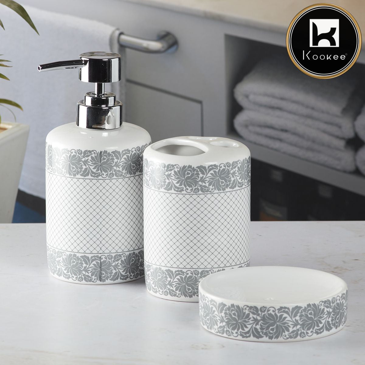 Kookee Ceramic Bathroom Sets, White, ART05765