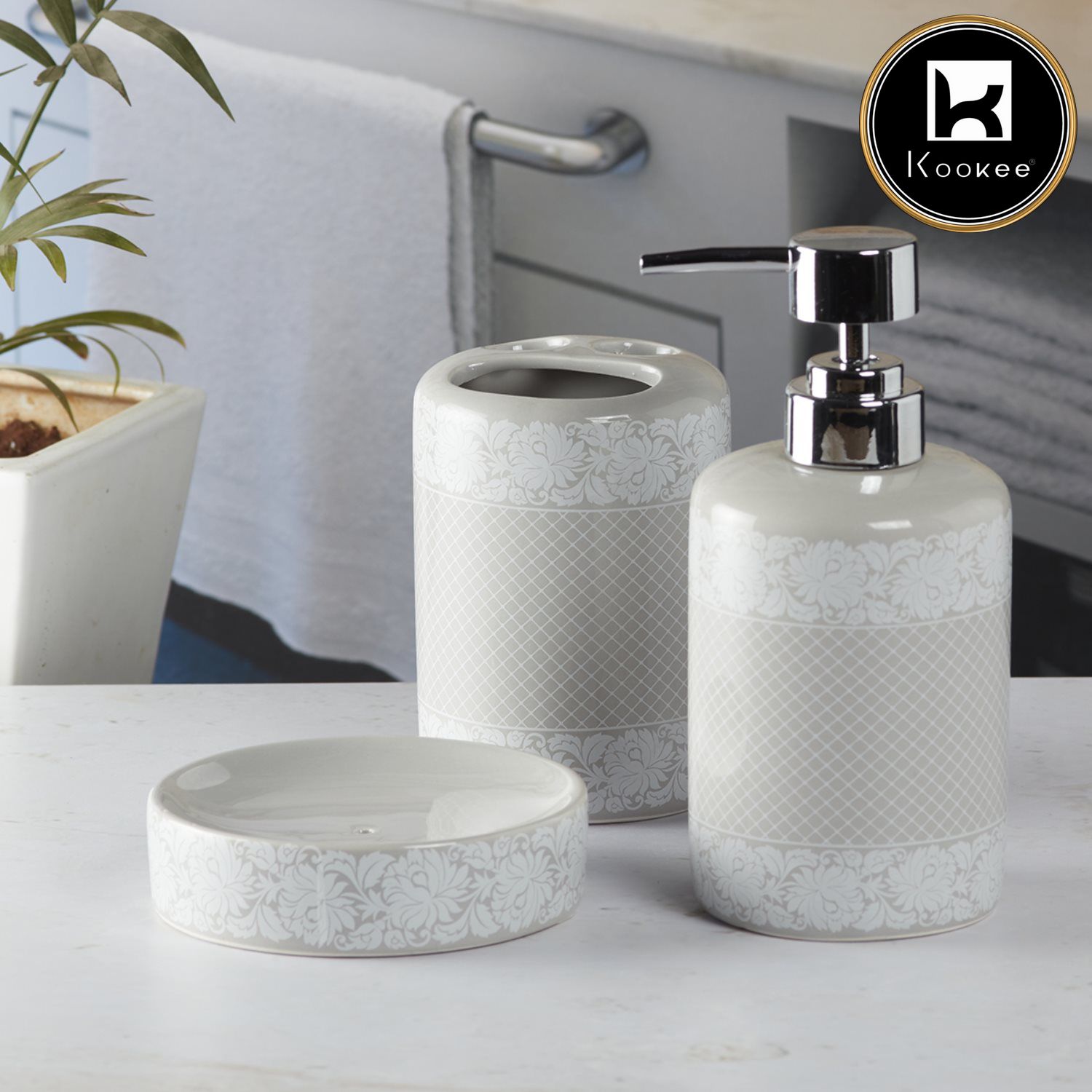Kookee Ceramic Bathroom Sets, Grey, ART05766