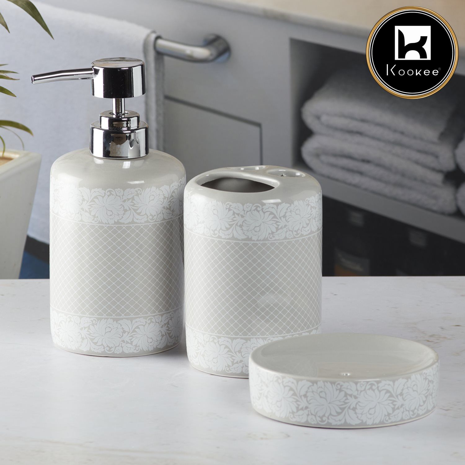Kookee Ceramic Bathroom Sets, Grey, ART05766