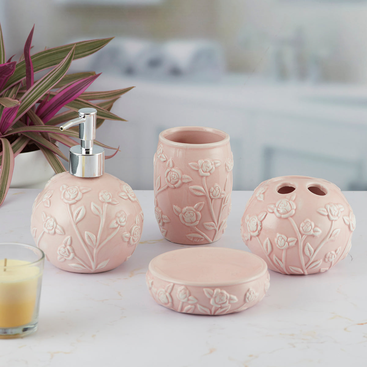 Ceramic Bathroom Accessories Set of 4 with Soap Dispenser (5774)