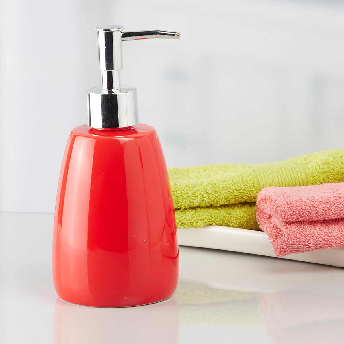 Ceramic Soap Dispenser handwash Pump for Bathroom, Set of 1, Orange (6033)