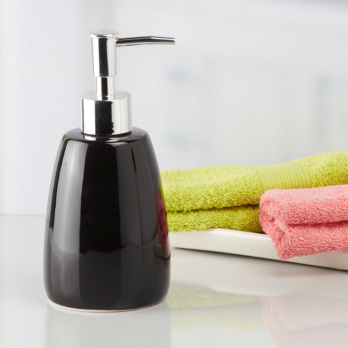 Ceramic Soap Dispenser handwash Pump for Bathroom, Set of 1, Black (6025)