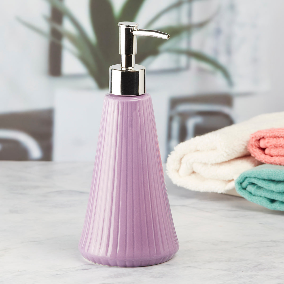Ceramic Soap Dispenser handwash Pump for Bathroom, Set of 1, Purple (6037)