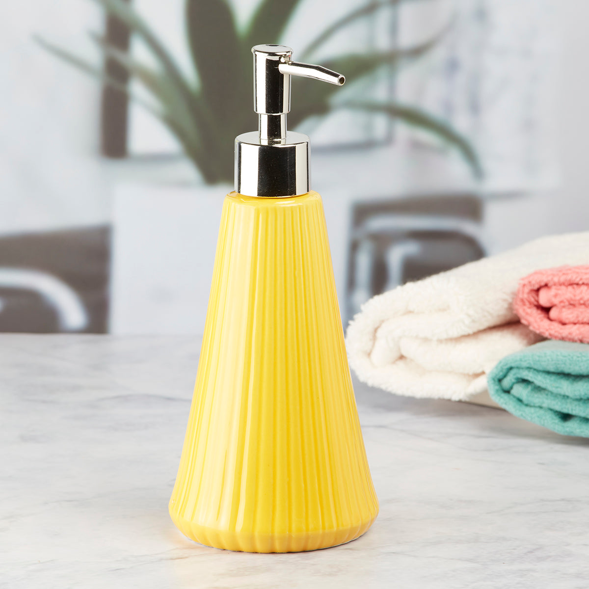 Ceramic Soap Dispenser handwash Pump for Bathroom, Set of 1, Yellow (6039)