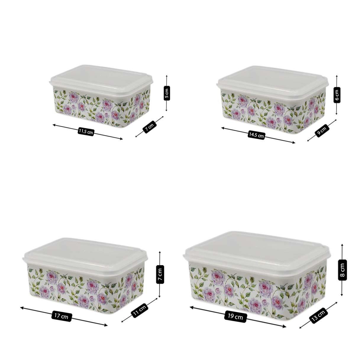 Plastic Airtight Container with Lid, Set of 4, Rectangle (V-CONT-002)