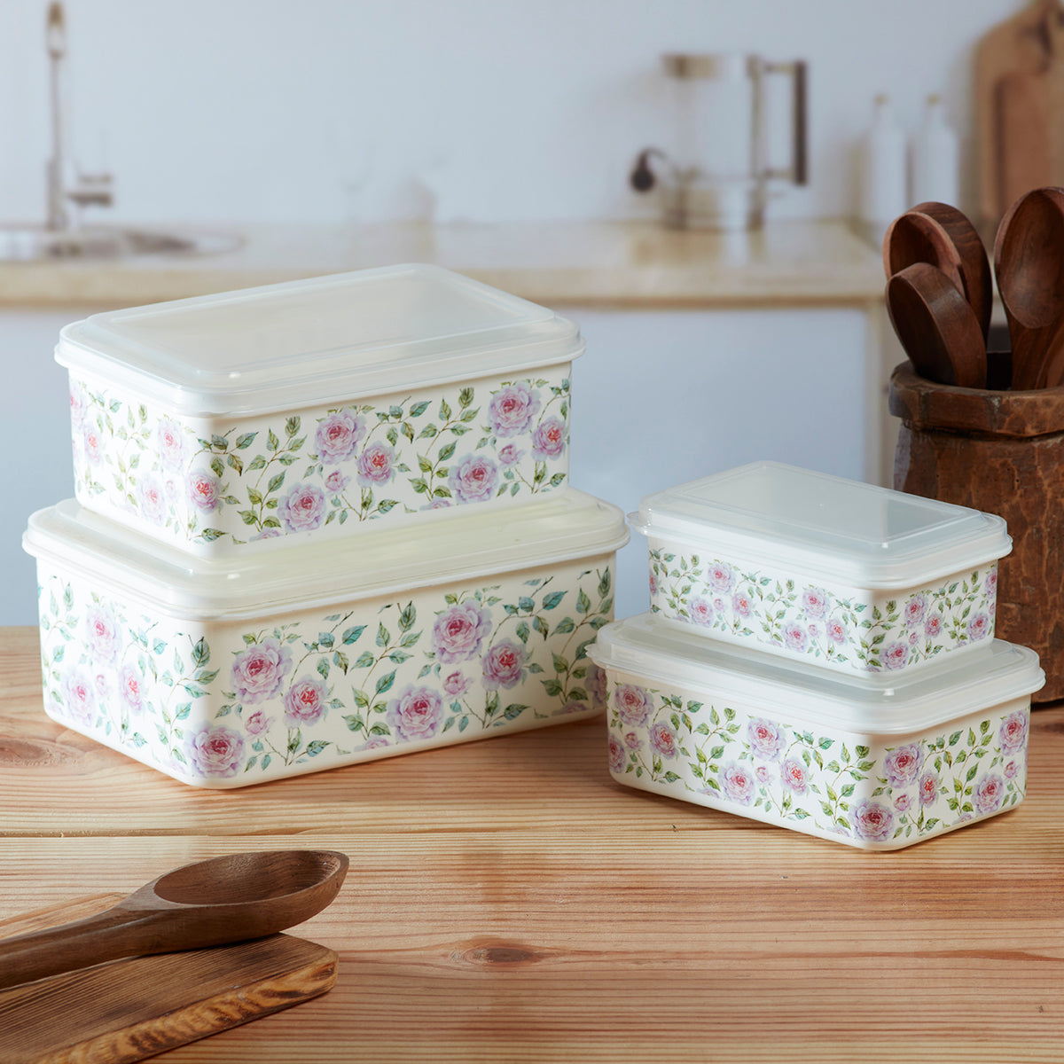 Plastic Airtight Container with Lid, Set of 4, Rectangle (16209)