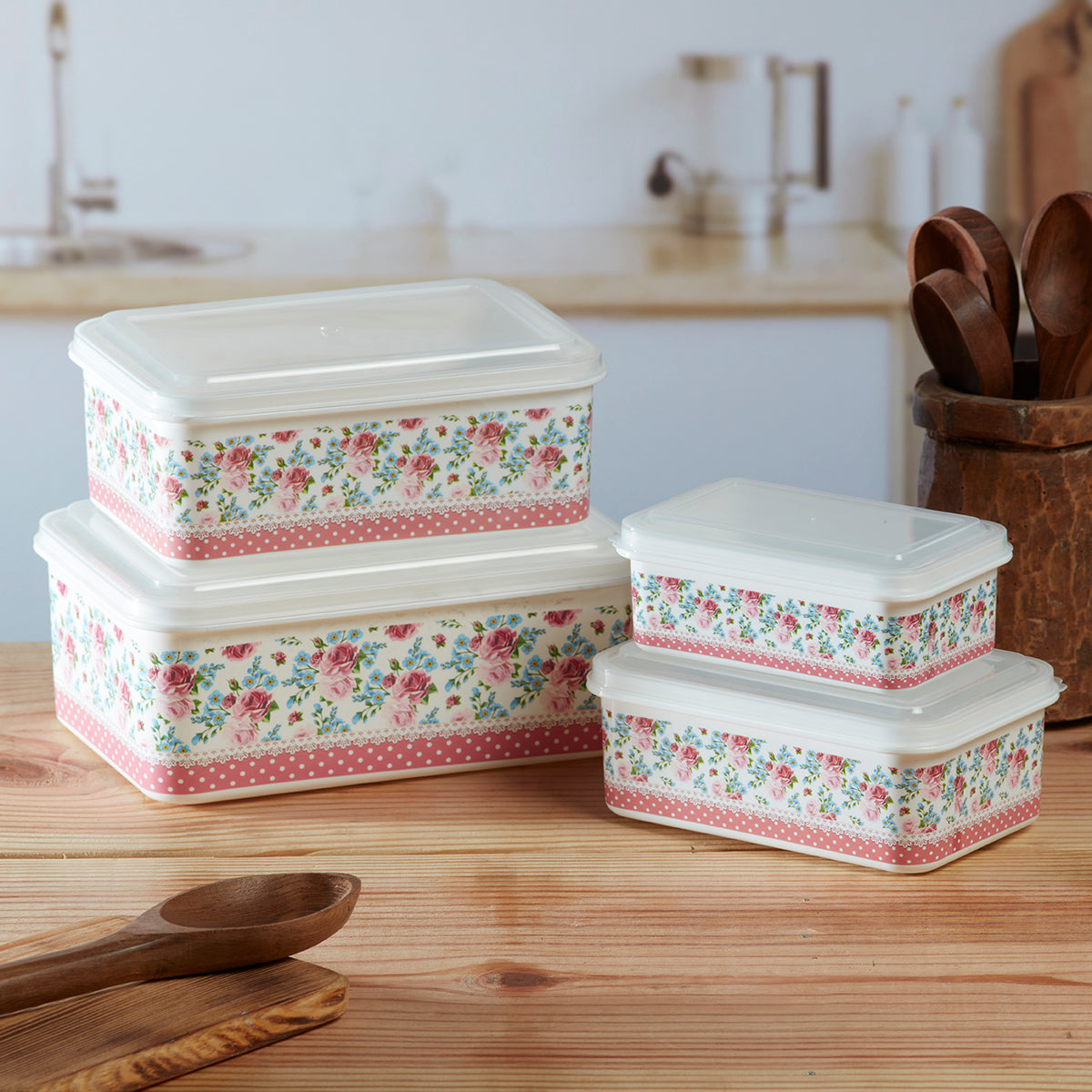 Plastic Airtight Container with Lid, Set of 4, Rectangle (16209)