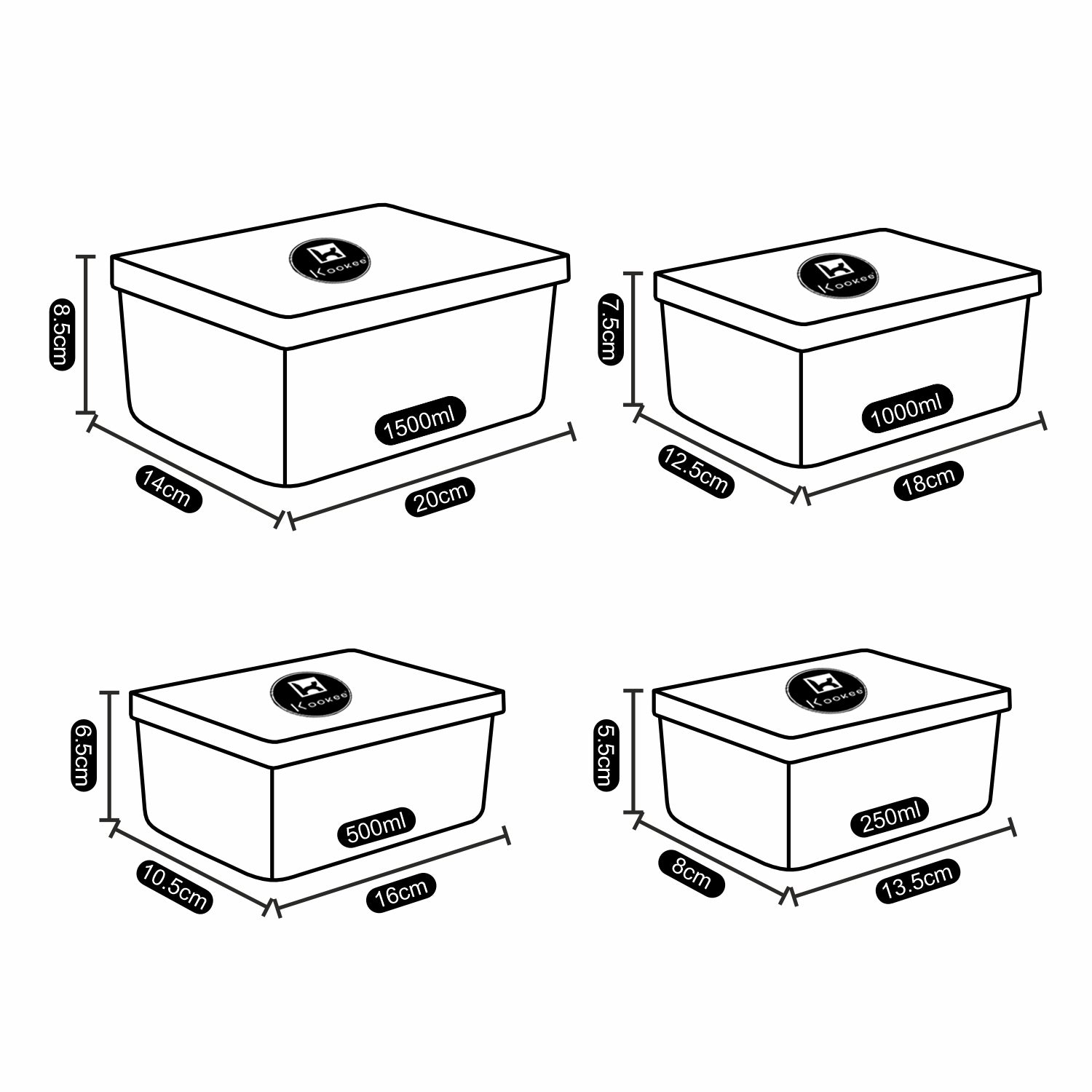 Kookee Plastic Containers, Multi, ART06211