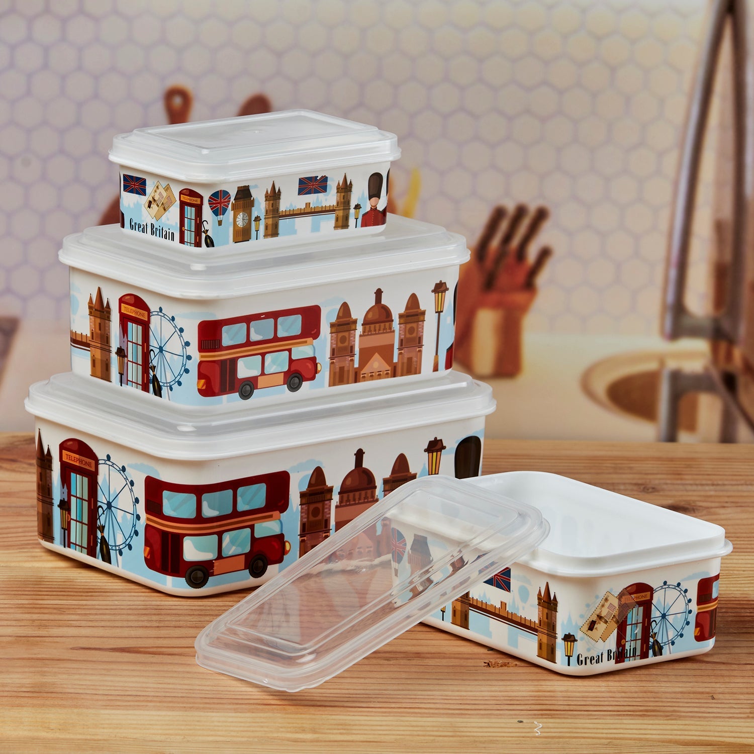 Plastic Airtight Container with Lid, Set of 4, Rectangle (16209)