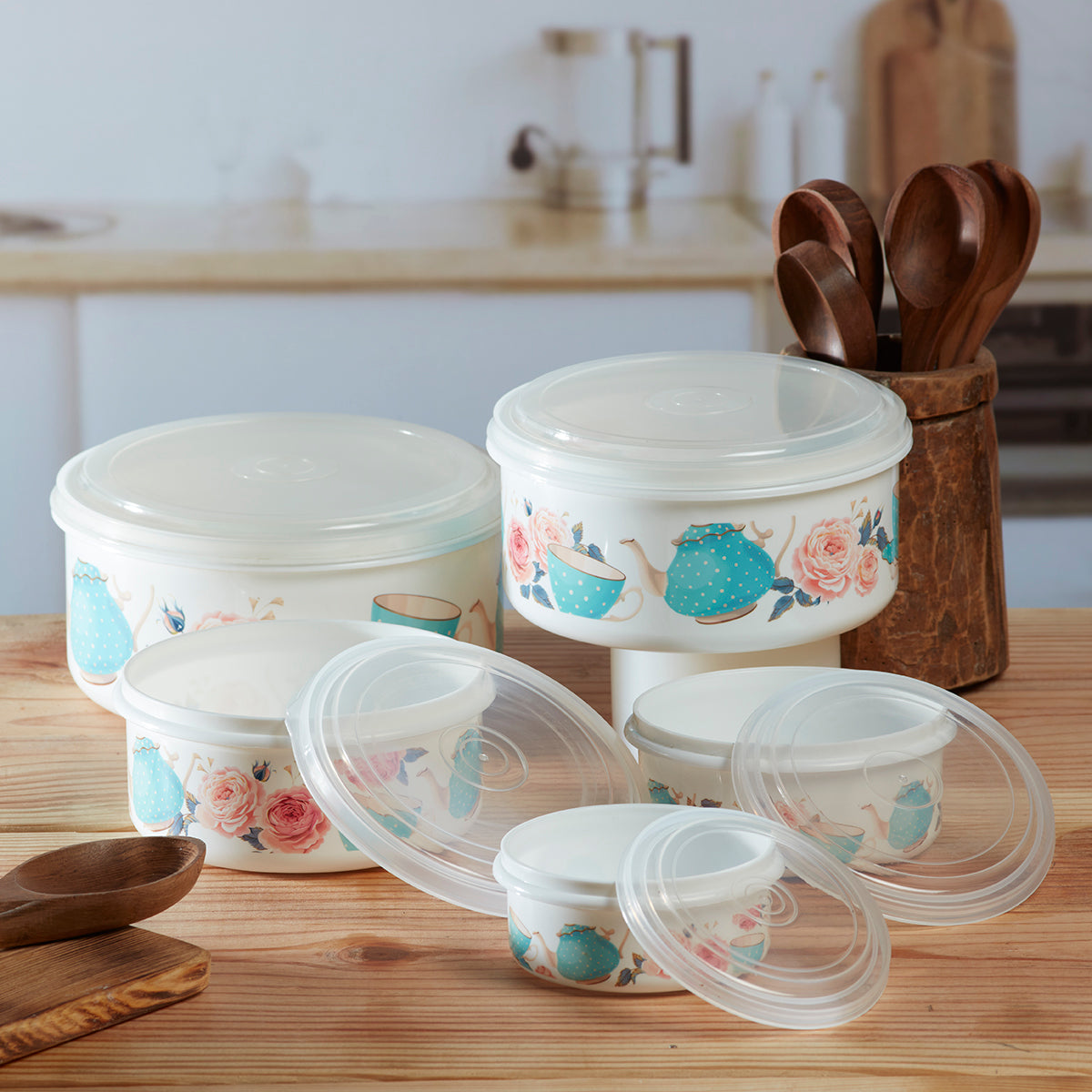 Plastic Airtight Container with Lid, Set of 5, Round (6215)