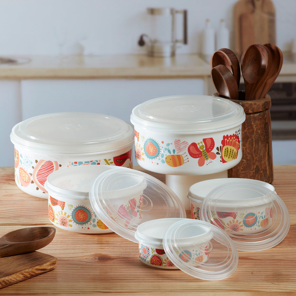 Plastic Airtight Container with Lid, Set of 5, Round (6215)