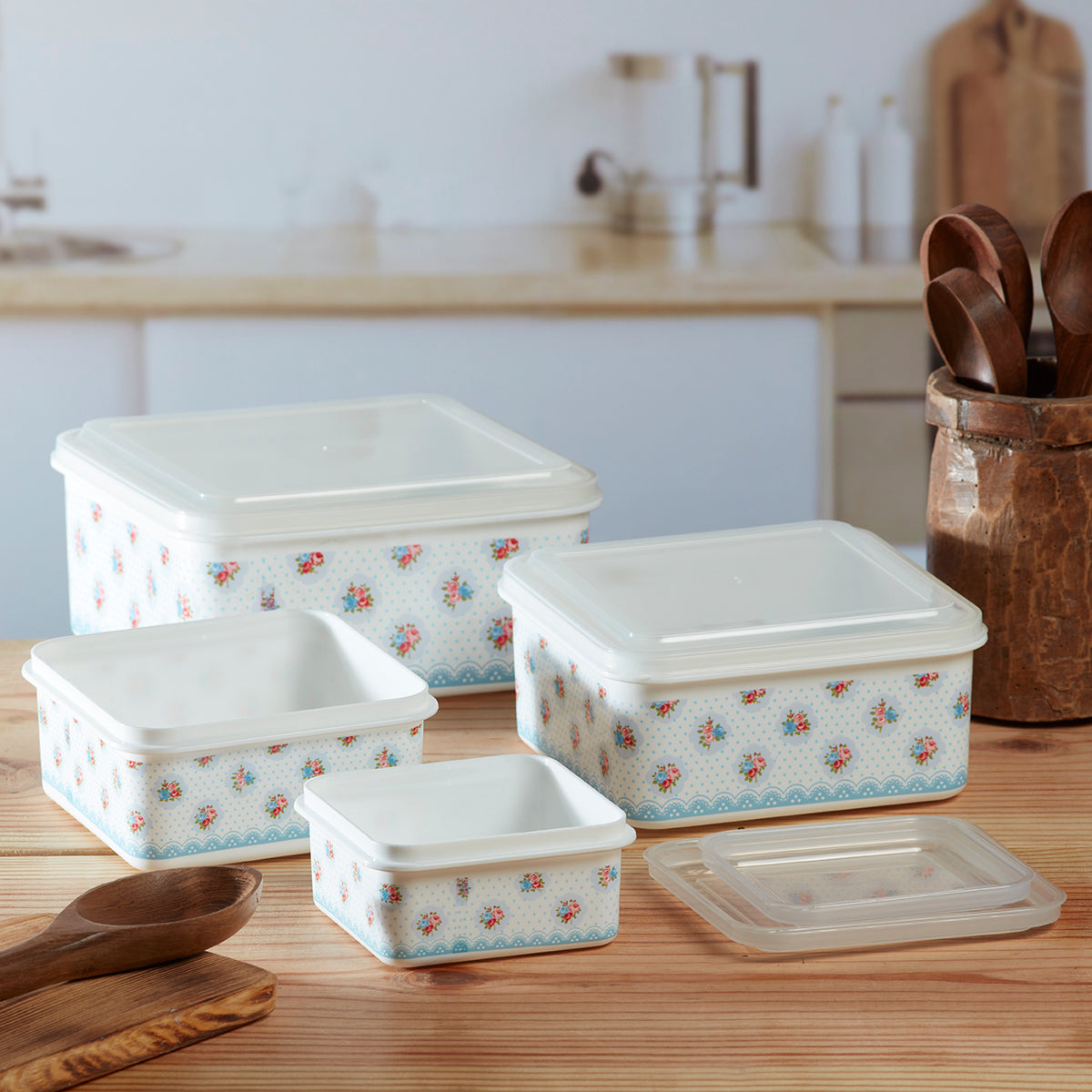 Plastic Airtight Food Storage Container with Lid, Set of 4, Square (141-1B)