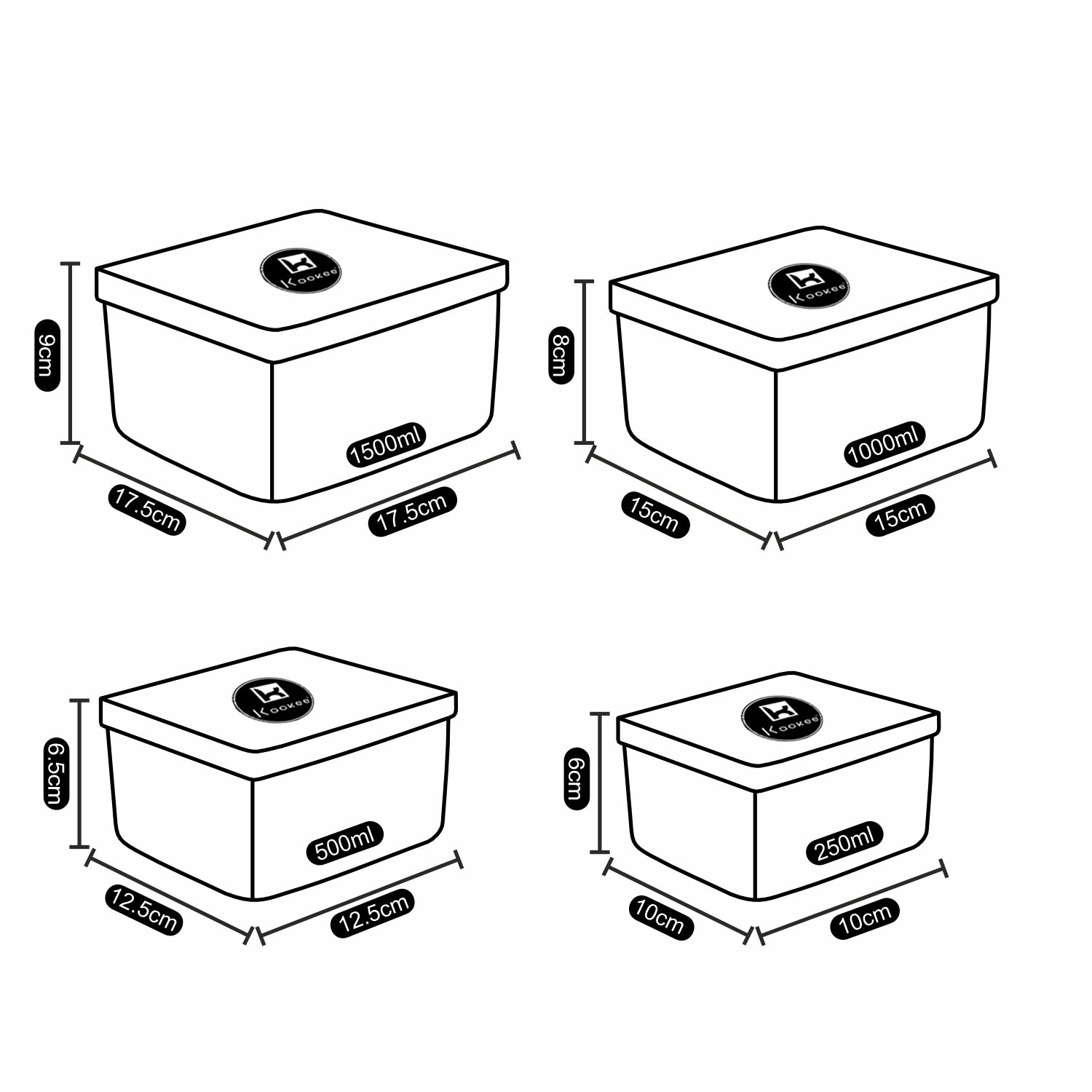 Kookee Plastic Containers, Multi, ART06219