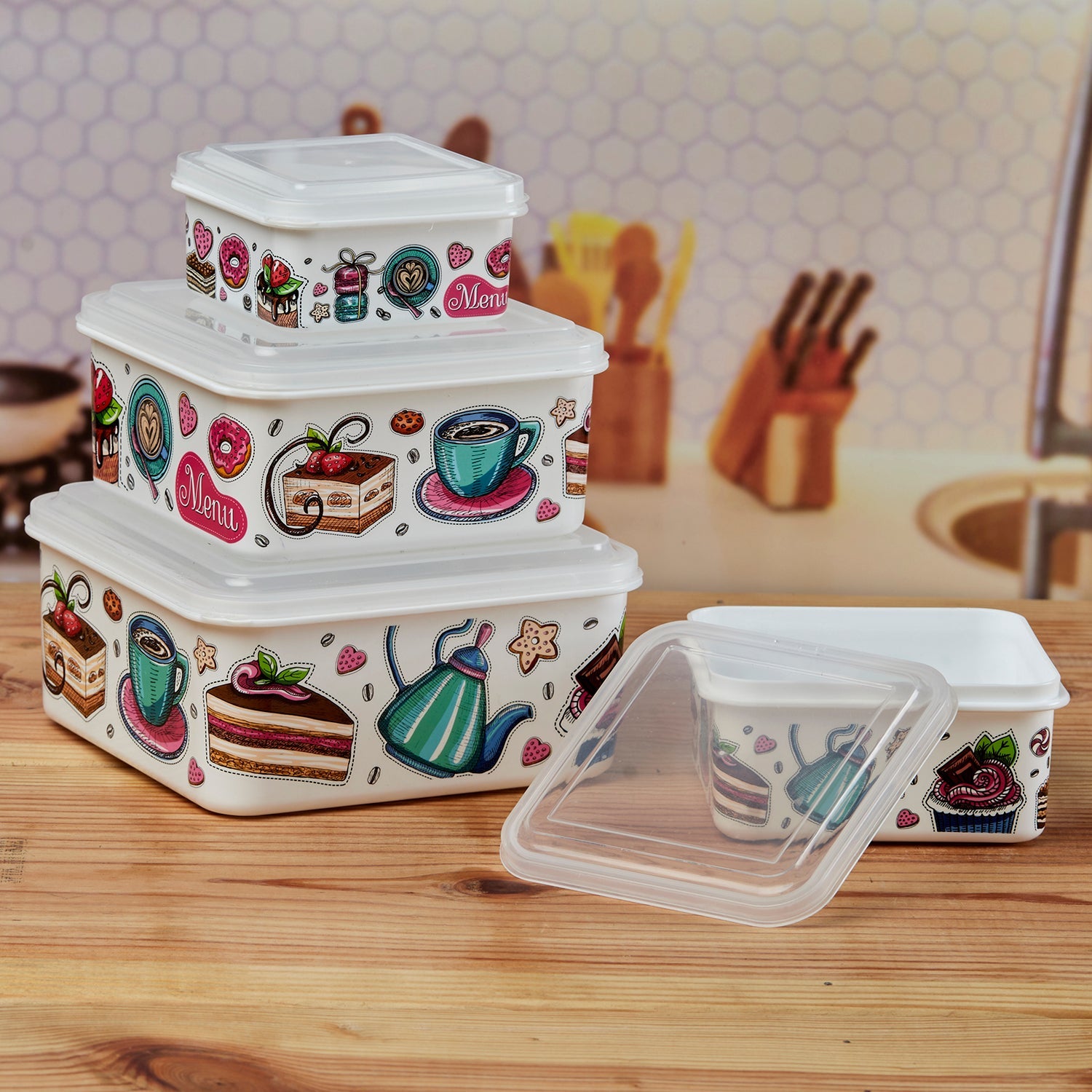 Plastic Airtight Container with Lid, Set of 4, Square (6217)