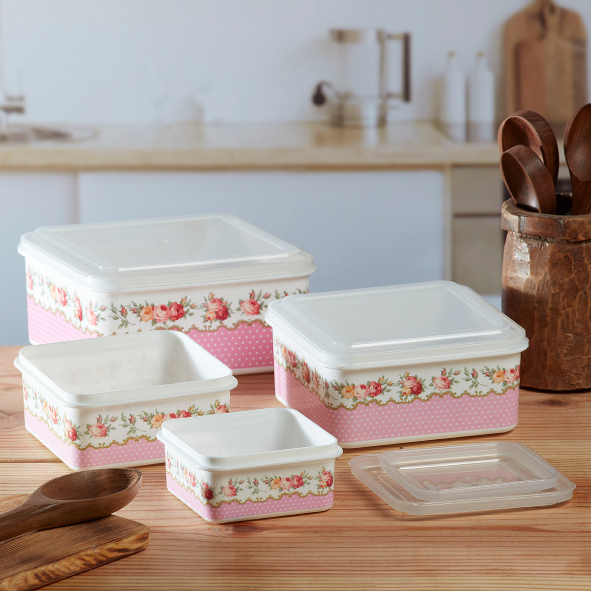 Plastic Airtight Container with Lid, Set of 4, Square (6217)