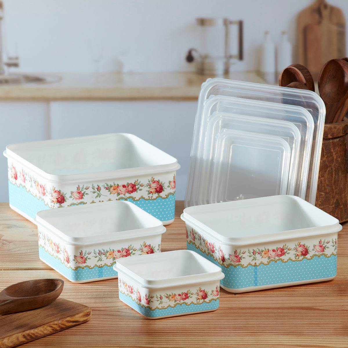 Plastic Airtight Food Storage Container with Lid, Set of 4, Square (141-1E)