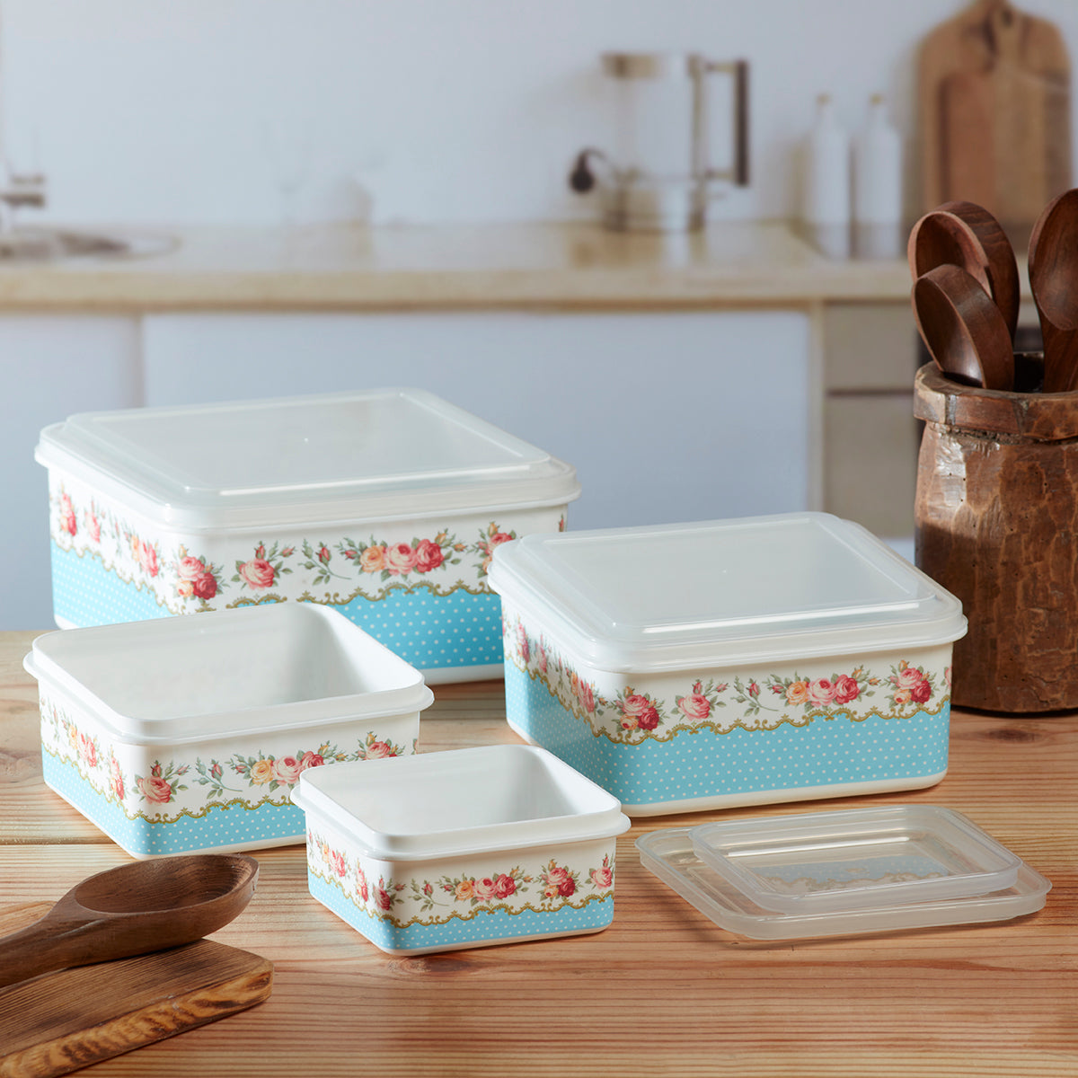 Plastic Airtight Container with Lid, Set of 4, Square (6217)