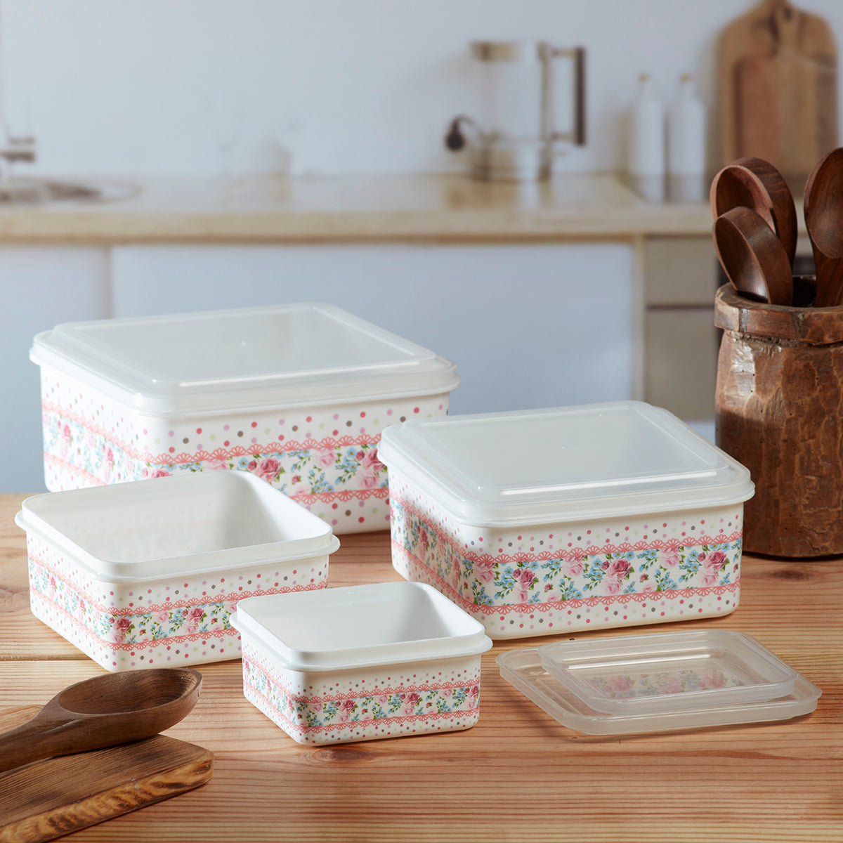 Plastic Airtight Container with Lid, Set of 4, Square (6217)