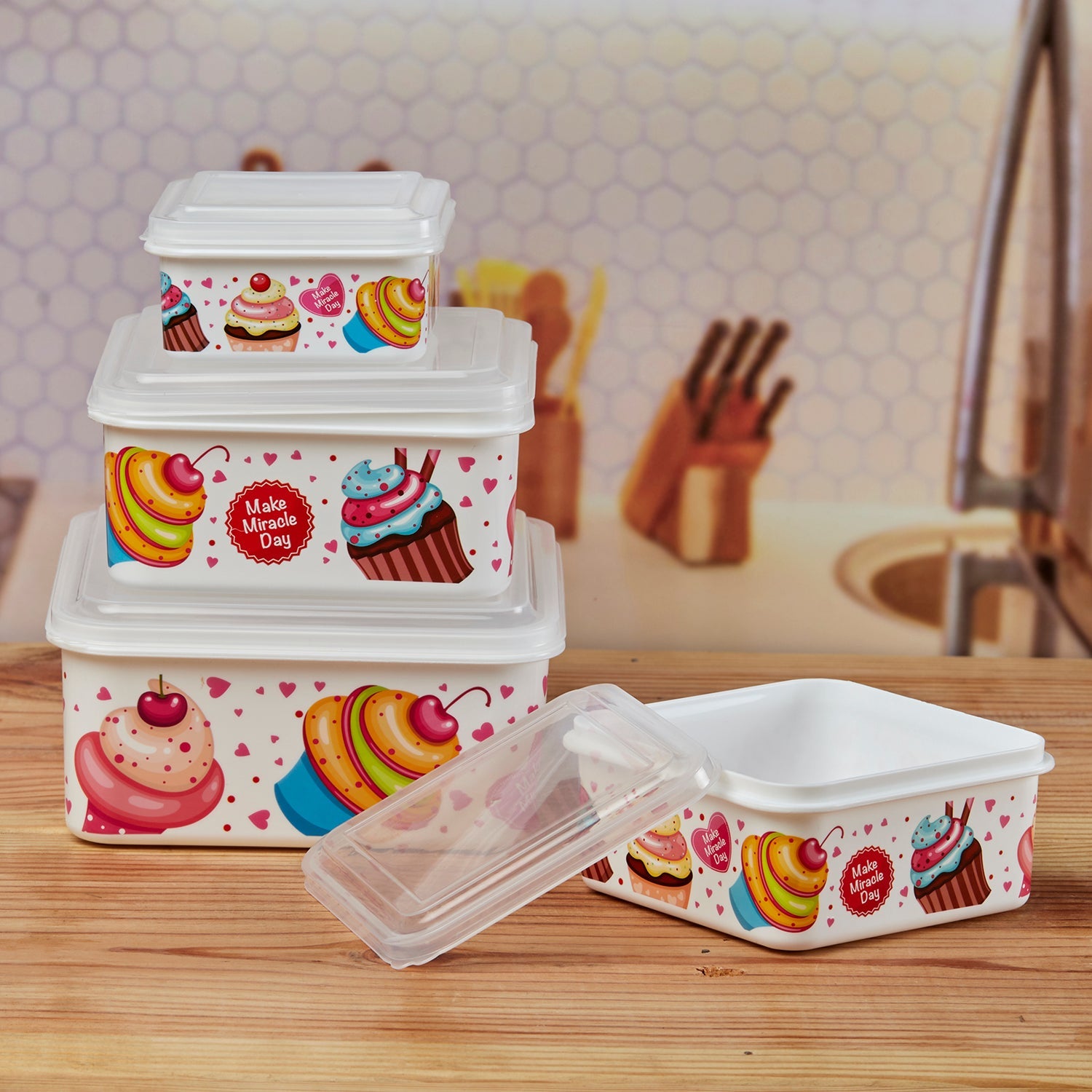 Plastic Airtight Container with Lid, Set of 4, Square (6217)