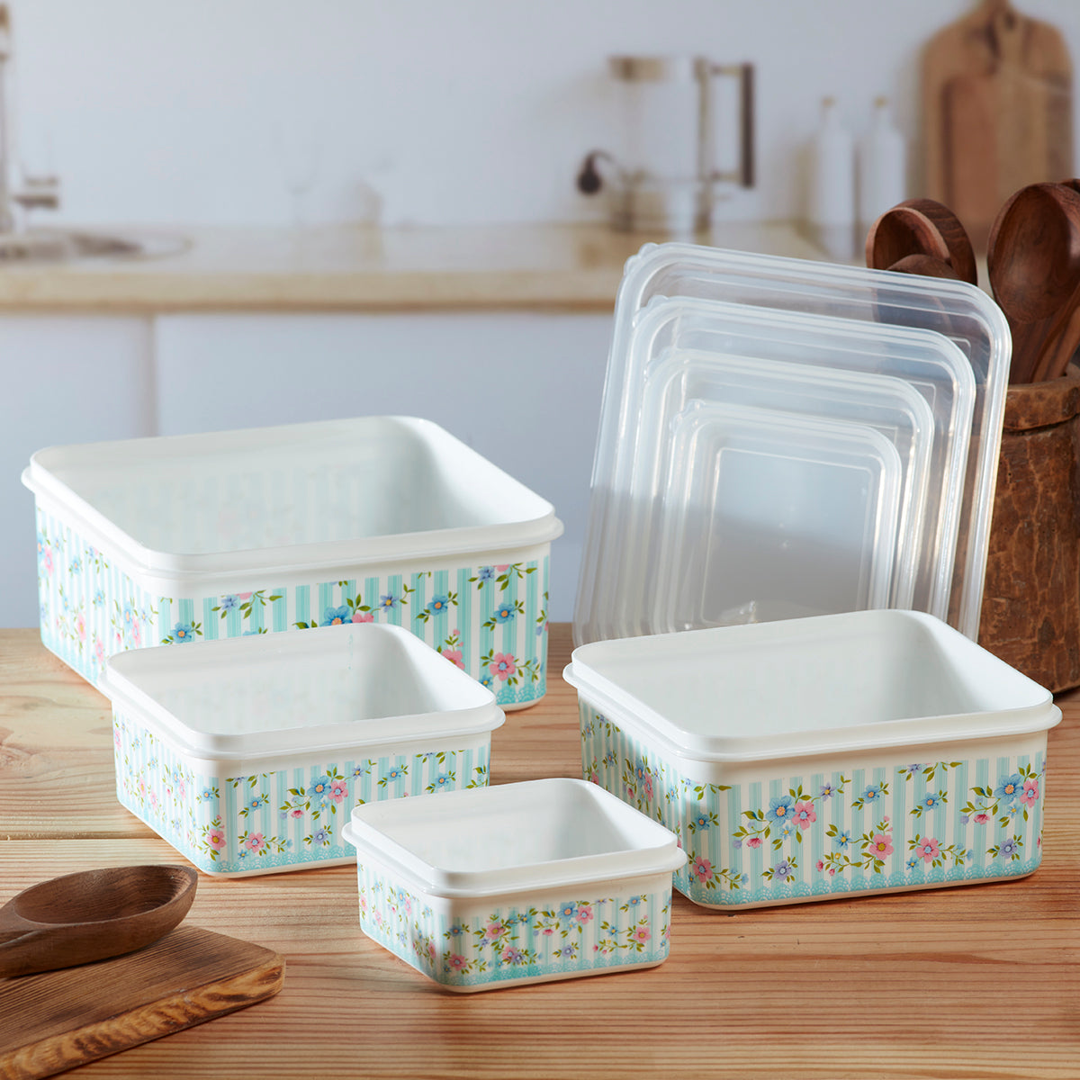 Plastic Airtight Food Storage Container with Lid, Set of 4, Square (141-HI)