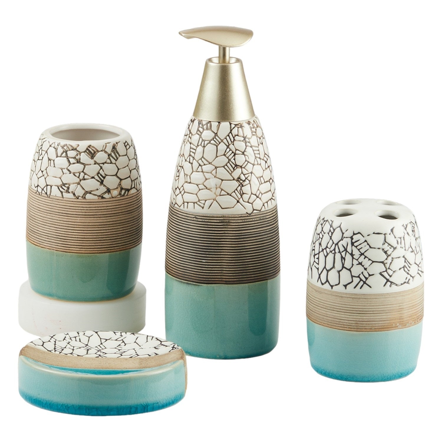 Ceramic Bathroom Accessories Set of 4 with Soap Dispenser (6251)