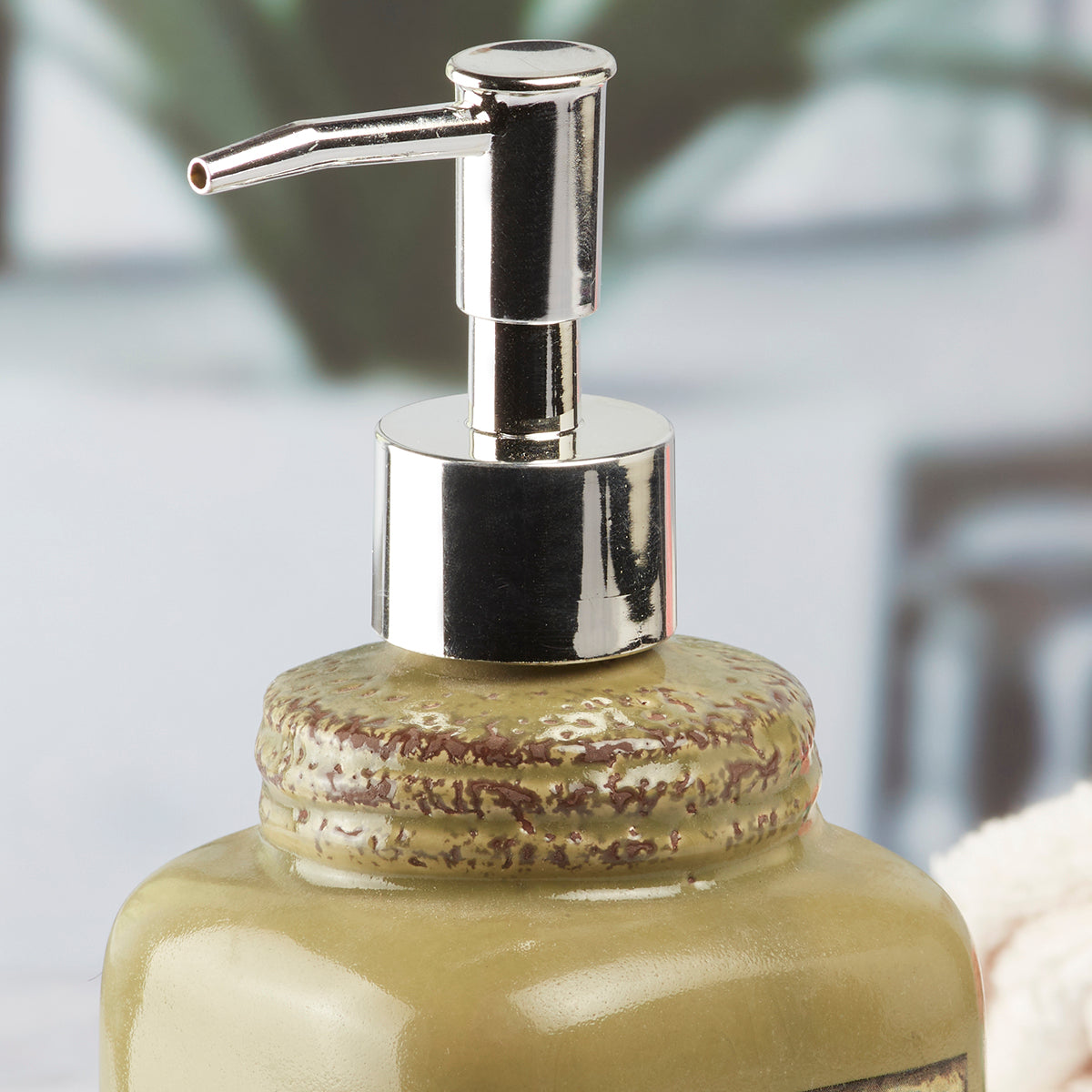 Ceramic Soap Dispenser handwash Pump for Bathroom, Set of 1, Green (6293)