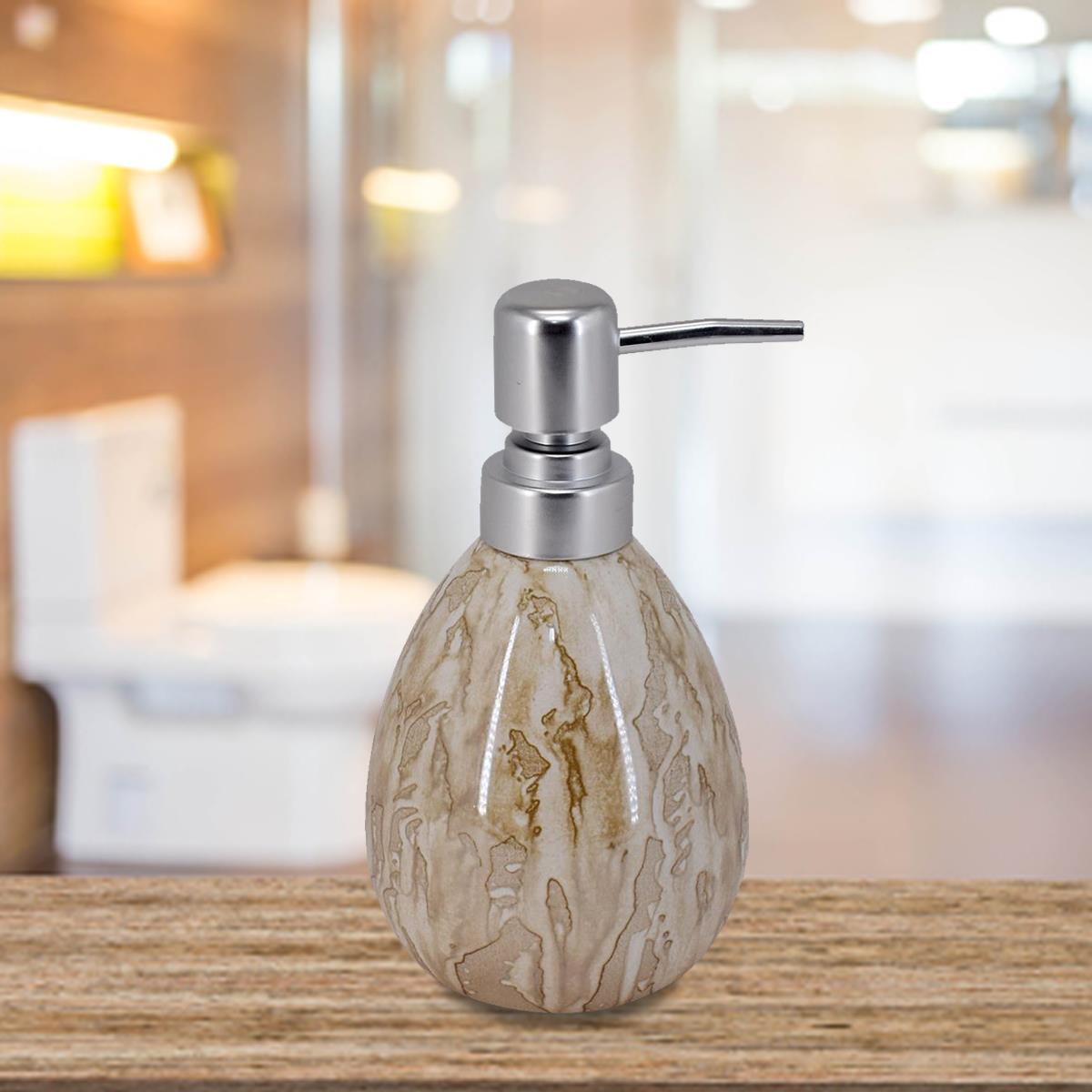 Kookee Ceramic Soap Dispenser for Bathroom handwash, refillable pump bottle for Kitchen hand wash basin, Set of 1, Cream (7615)